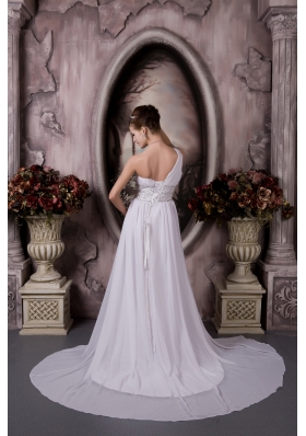 Custom Empire One Shoulder Beading Wedding Dress