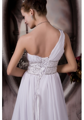 Custom Empire One Shoulder Beading Wedding Dress