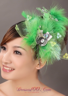 Feather Spring Green Rhinestone Headpiece for Quinceanera