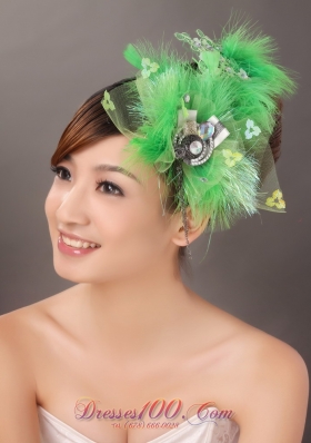 Feather Spring Green Rhinestone Headpiece for Quinceanera