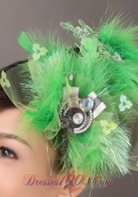 Feather Spring Green Rhinestone Headpiece for Quinceanera