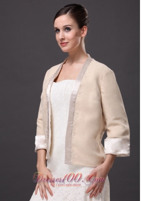 Champagne 3/4 Sleeves Matching Jacket Beading