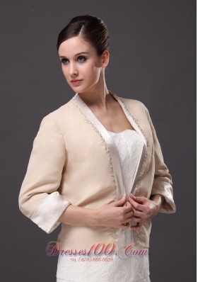 Champagne 3/4 Sleeves Matching Jacket Beading