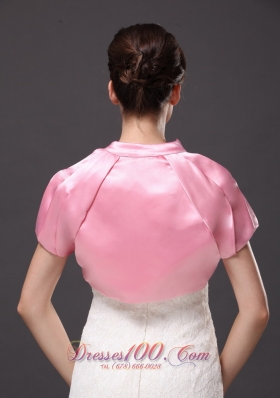 High-neck Rose Pink Short Sleeves Jacket Pleats