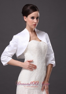 White High-neck Wedding Bolero With 1/2 Sleeves