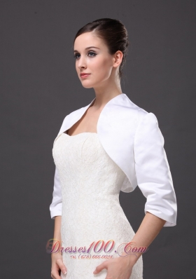 White High-neck Wedding Bolero With 1/2 Sleeves