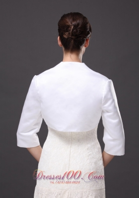 White High-neck Wedding Bolero With 1/2 Sleeves