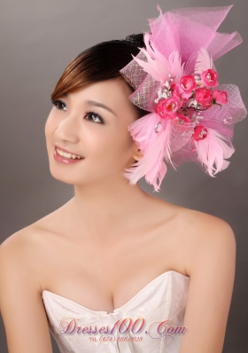 Pink Tulle Wedding Fascinators With Feather