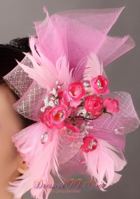 Pink Tulle Wedding Fascinators With Feather