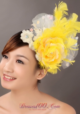 Feather Appliques Yellow Fascinators for Popular