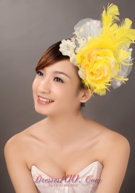 Feather Appliques Yellow Fascinators for Popular