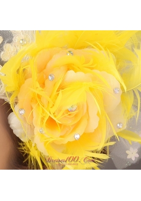 Feather Appliques Yellow Fascinators for Popular