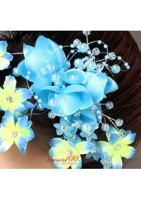 Handmade Imitation Pearls Fascinators Blue Organza