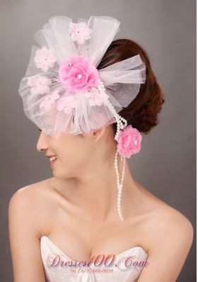 Fashionable Light Pink Headflowers Hand Made Beading