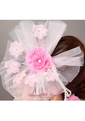 Fashionable Light Pink Headflowers Hand Made Beading