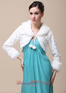 Faux Fur Jacket Long Sleeves Fold-over Collar