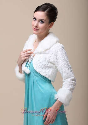 Faux Fur Jacket Long Sleeves Fold-over Collar