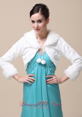 Faux Fur Jacket Long Sleeves Fold-over Collar