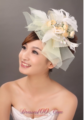 Light Yellow Feather Headpieces Hand Made Flowers