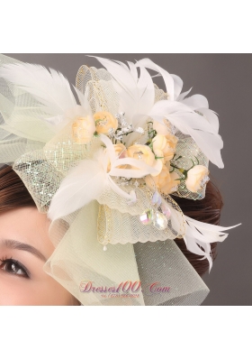 Light Yellow Feather Headpieces Hand Made Flowers