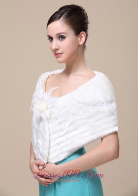 Faux Fur Wedding Shawl for Winter Hand Made Flower