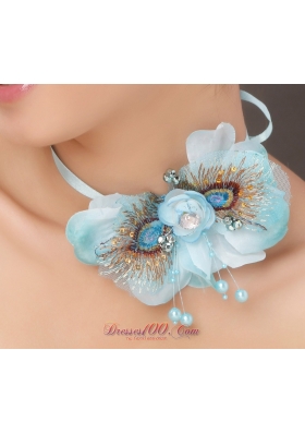 Popular Light Blue Feather Headflowers Pearls