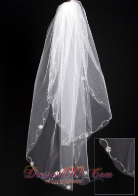 Organza Popular Veils Scalloped Edge With Flowers