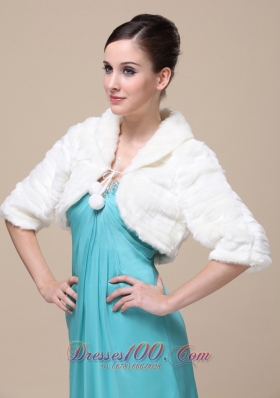 Faux Fur 1/2 Length Sleeves Wedding Jacket Ivory