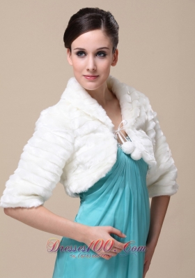 Faux Fur 1/2 Length Sleeves Wedding Jacket Ivory