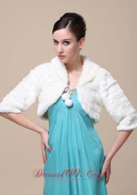 Faux Fur 1/2 Length Sleeves Wedding Jacket Ivory