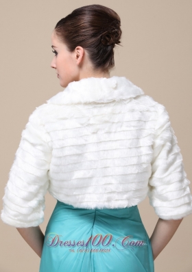 Faux Fur 1/2 Length Sleeves Wedding Jacket Ivory