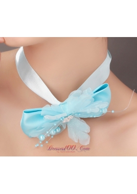 Aqua Blue Beading Feather Headpieces Bowknot