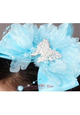 Aqua Blue Beading Feather Headpieces Bowknot