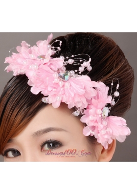 Lovely Pink Flowers Hair Combs Pearls Decorate