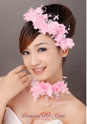 Lovely Pink Flowers Hair Combs Pearls Decorate