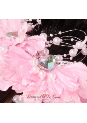 Lovely Pink Flowers Hair Combs Pearls Decorate