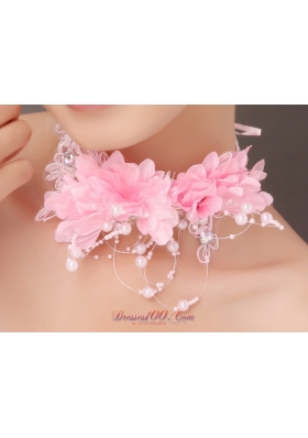 Lovely Pink Flowers Hair Combs Pearls Decorate