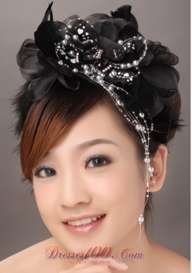 Modest Black Fascinators With silver Pearls