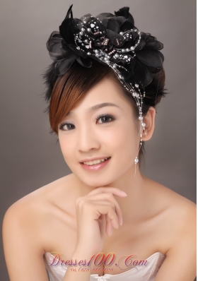 Modest Black Fascinators With silver Pearls