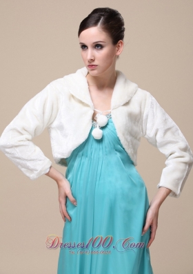 Fold-over Collar Faux Fur Ivory Wedding Jacket