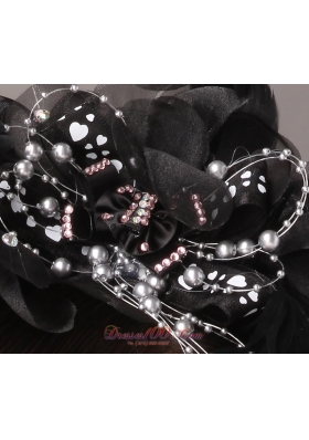 Modest Black Fascinators With silver Pearls