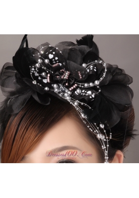 Modest Black Fascinators With silver Pearls