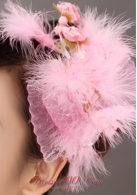 Sassy And Pretty Tulle Feather Headflower Pink