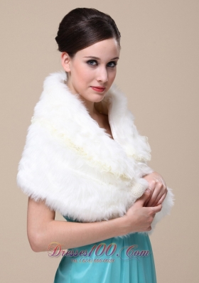 Lace V-neck Wedding Shawl Faux Fur Customize