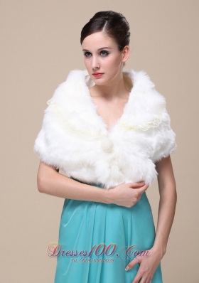 Lace V-neck Wedding Shawl Faux Fur Customize