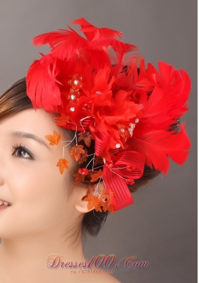 Elegant Red Feather Flowers Beading Headflowers