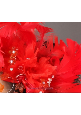 Elegant Red Feather Flowers Beading Headflowers