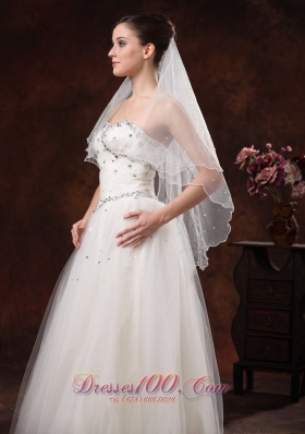 Simple Two-tier Tulle Popular Veils With Beads