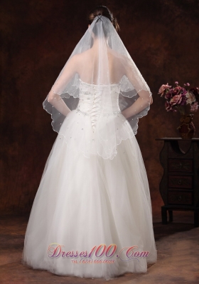 Simple Two-tier Tulle Popular Veils With Beads