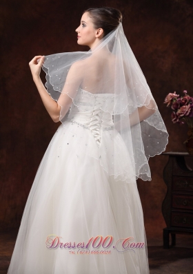 Simple Two-tier Tulle Popular Veils With Beads